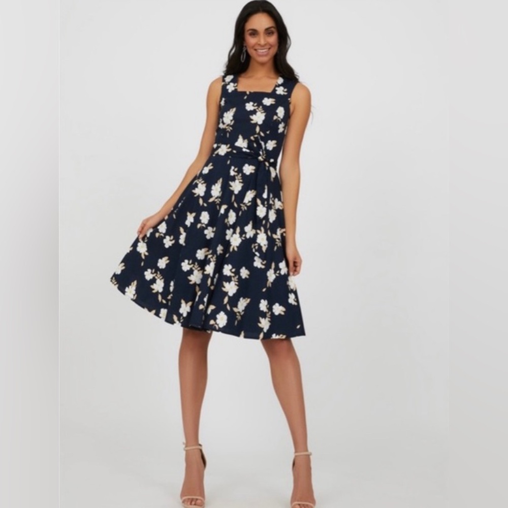 Thick strap square neck floral midi dress